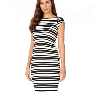 Soon Maternity Leo Cap Sleeve Maternity Dress - Stripes - White Multi/Ponti Stri